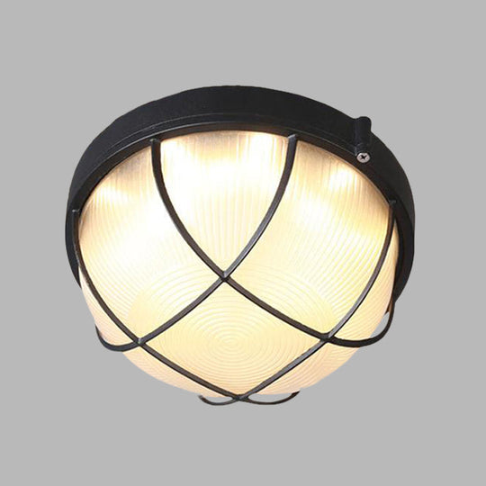 Farmhouse Flush Ceiling Lamp: 1-Light Dome Fixture Frosted Glass White/Black Bedroom Lighting