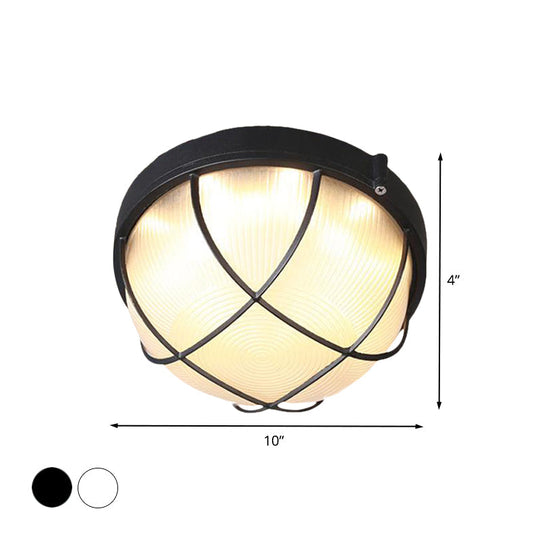 Farmhouse Flush Ceiling Lamp: 1-Light Dome Fixture Frosted Glass White/Black – Bedroom Lighting
