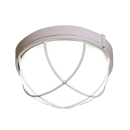Farmhouse Flush Ceiling Lamp: 1-Light Dome Fixture Frosted Glass White/Black – Bedroom Lighting