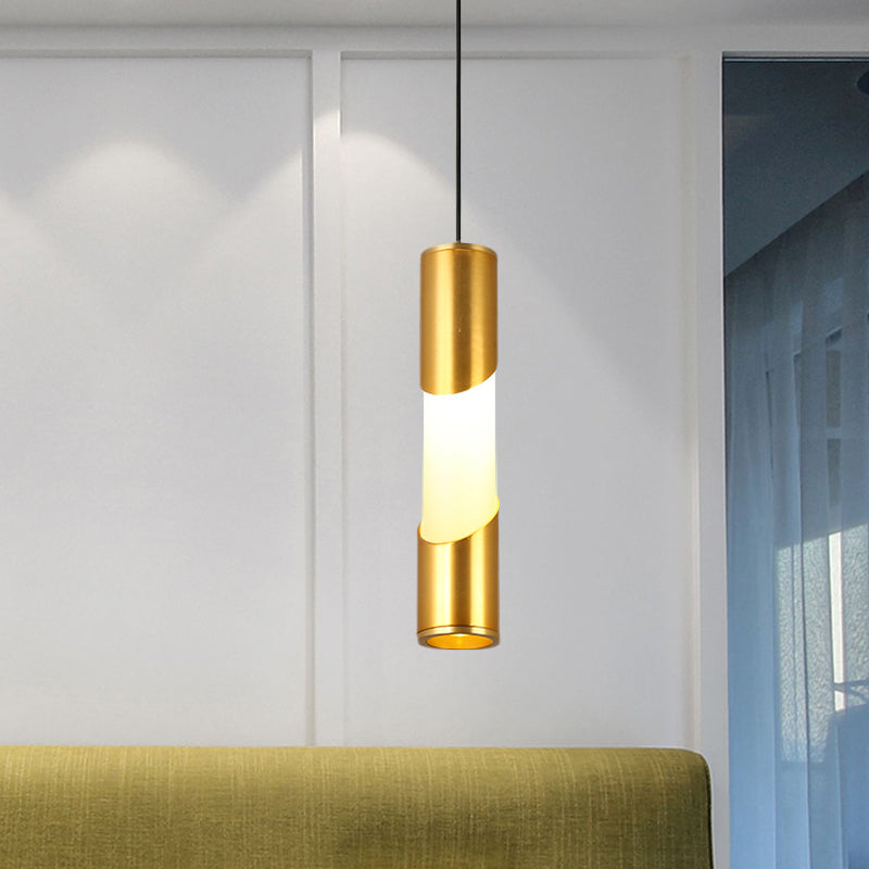Gold Tube Pendant Light With Simple Led Design - Metallic Hanging Lamp For Restaurants In Warm/White