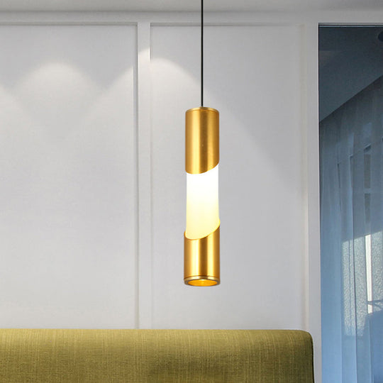 Gold Led Tube Pendant Light - Modern Metallic Hanging Lamp For Restaurants Warm/White Lighting