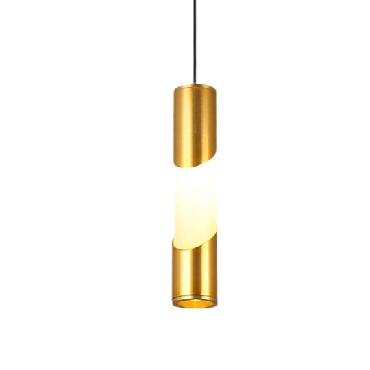 Gold Tube Pendant Light With Simple Led Design - Metallic Hanging Lamp For Restaurants In Warm/White