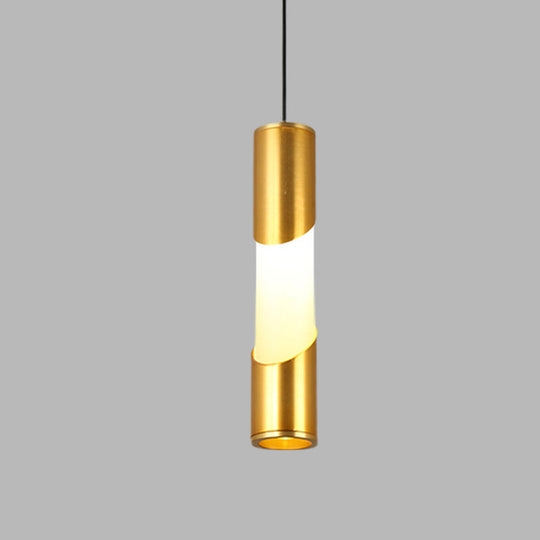 Gold Led Tube Pendant Light - Modern Metallic Hanging Lamp For Restaurants Warm/White Lighting