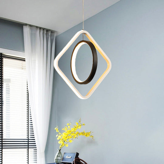 Modern Led Black Hoop And Square Ceiling Pendant Lamp With Acrylic Shade - Warm/White Light / White