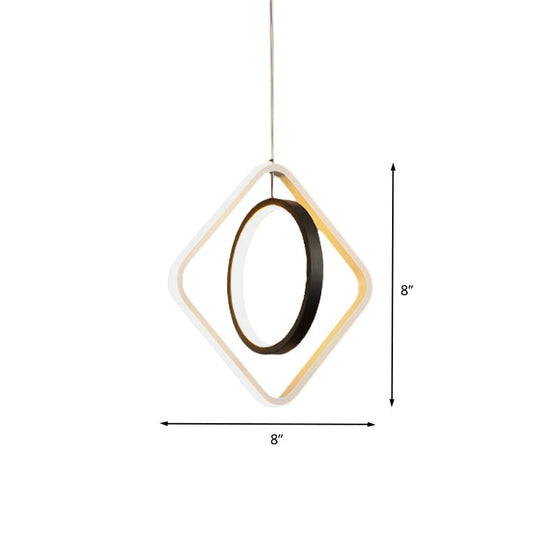 Black Led Suspension Light With Acrylic Shade - Modern Hoop And Square Pendant Lamp In Warm/White