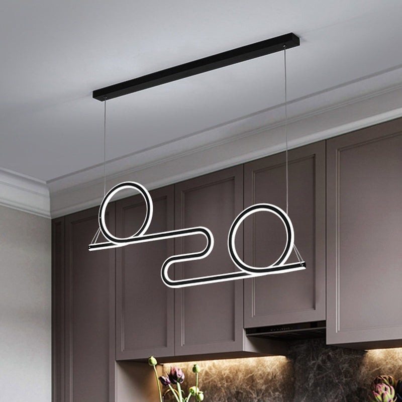 Black Acrylic Led Pendant Light - Contemporary Twisted Dining Room Ceiling Lamp