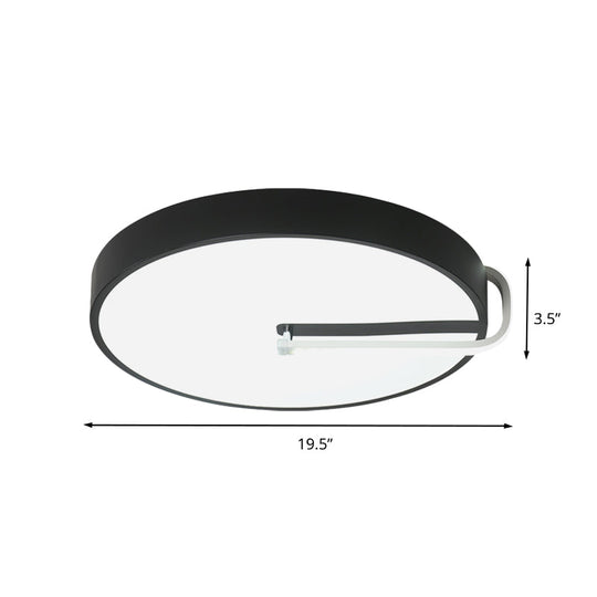 Modern Black Metal Led Drum Flush Mount Ceiling Lamp 16/19.5 Wide - Perfect For Bedroom Lighting