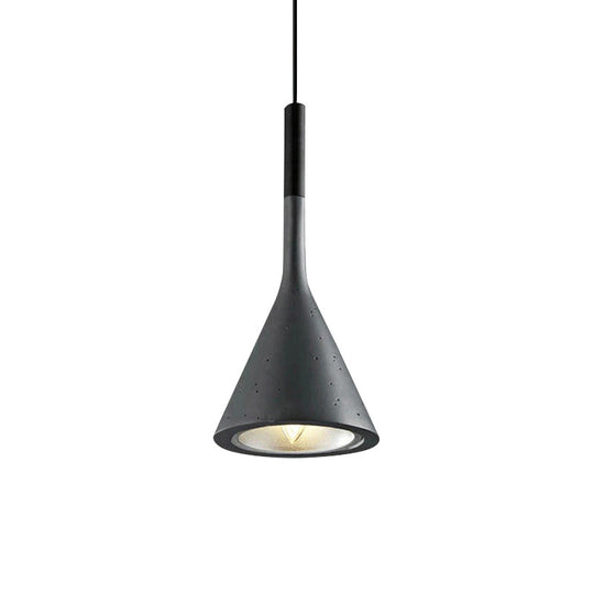 Industrial Hanging Pendant Lamp With Funnel Shade - Black/Grey Aluminum And Concrete Ceiling Light