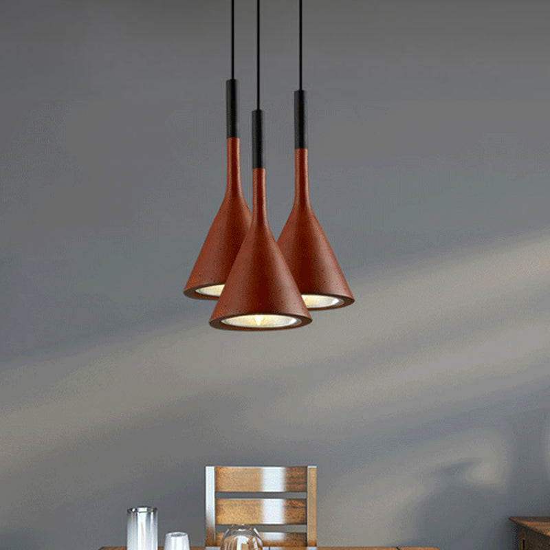Industrial Hanging Pendant Lamp With Funnel Shade - Black/Grey Aluminum And Concrete Ceiling Light
