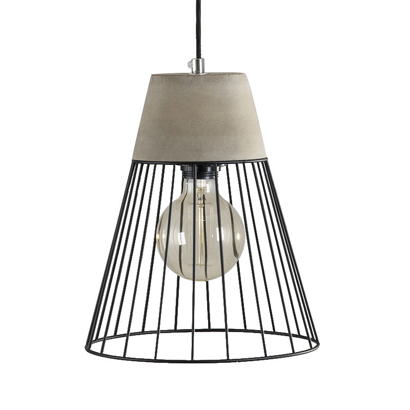 Industrial Loft Metallic Pendant Lighting - Gray/Red Tapered Design With Wire Guard Ideal For