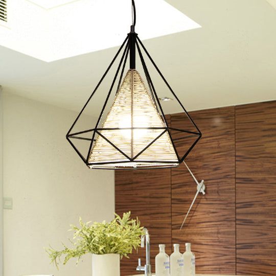 Diamond Rattan Hanging Pendant Light - Modern 1 Beige Ceiling For Kitchen Island 15’/18’/19.5’ Wide