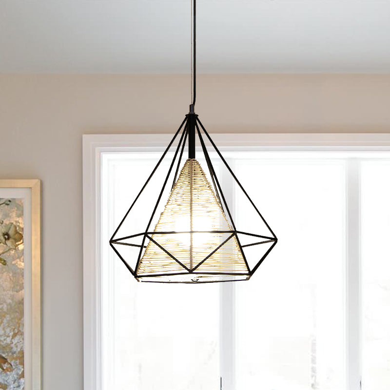 Diamond Rattan Hanging Pendant Light - Modern 1 Beige Ceiling For Kitchen Island 15’/18’/19.5’ Wide