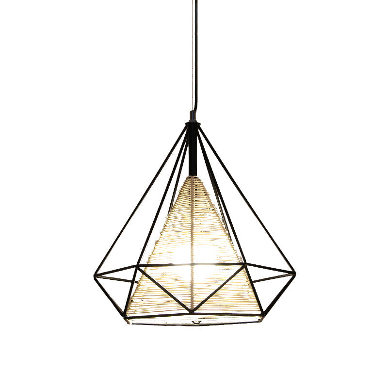 Modern Beige Diamond Rattan Hanging Pendant Light - Available In 15 18 And 19.5 Width Ideal For