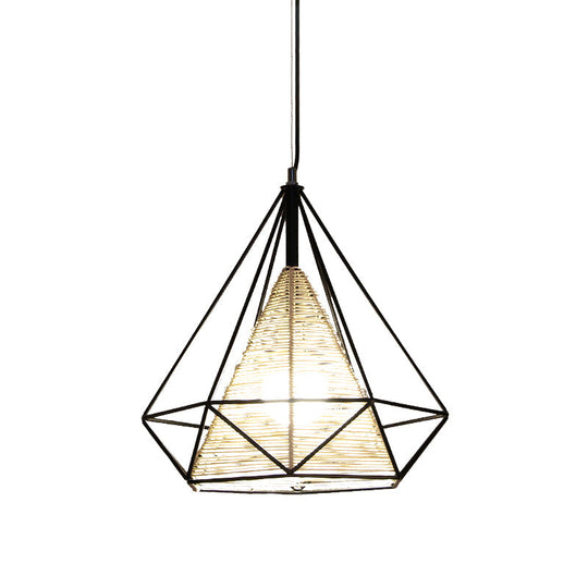 Modern Beige Diamond Rattan Hanging Pendant Light - Available In 15 18 And 19.5 Width Ideal For