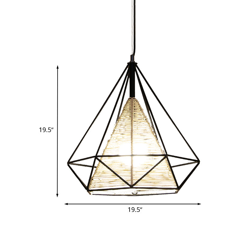 Diamond Rattan Hanging Pendant Light - Modern 1 Beige Ceiling For Kitchen Island 15’/18’/19.5’ Wide