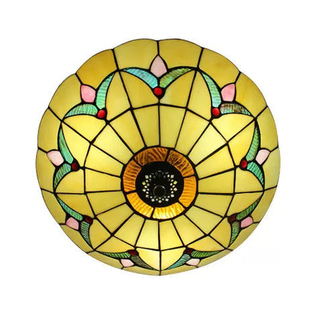 Tiffany Loft Stained Glass Flush Mount Light - Magnolia Ceiling In Multi-Colored Shades For Bedroom