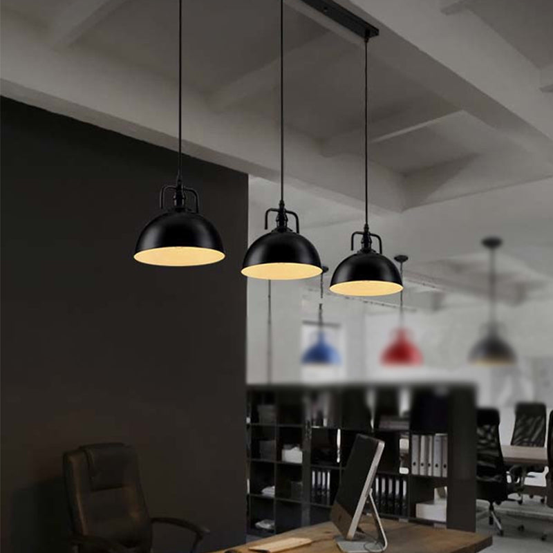 Dome Pendant Light - Loft Style Black Metal Ceiling Fixture With Linear/Round Canopy And Handle 3
