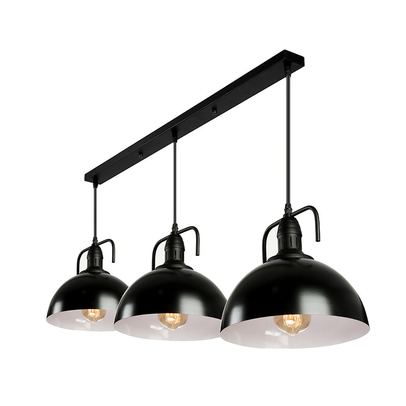Dome Pendant Light - Loft Style Black Metal Ceiling Fixture With Linear/Round Canopy And Handle 3