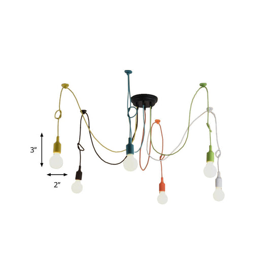 Industrial Style Multi Color Swag Pendant Light Fixture - 6 Lights Restaurant Hanging Lamp (Black