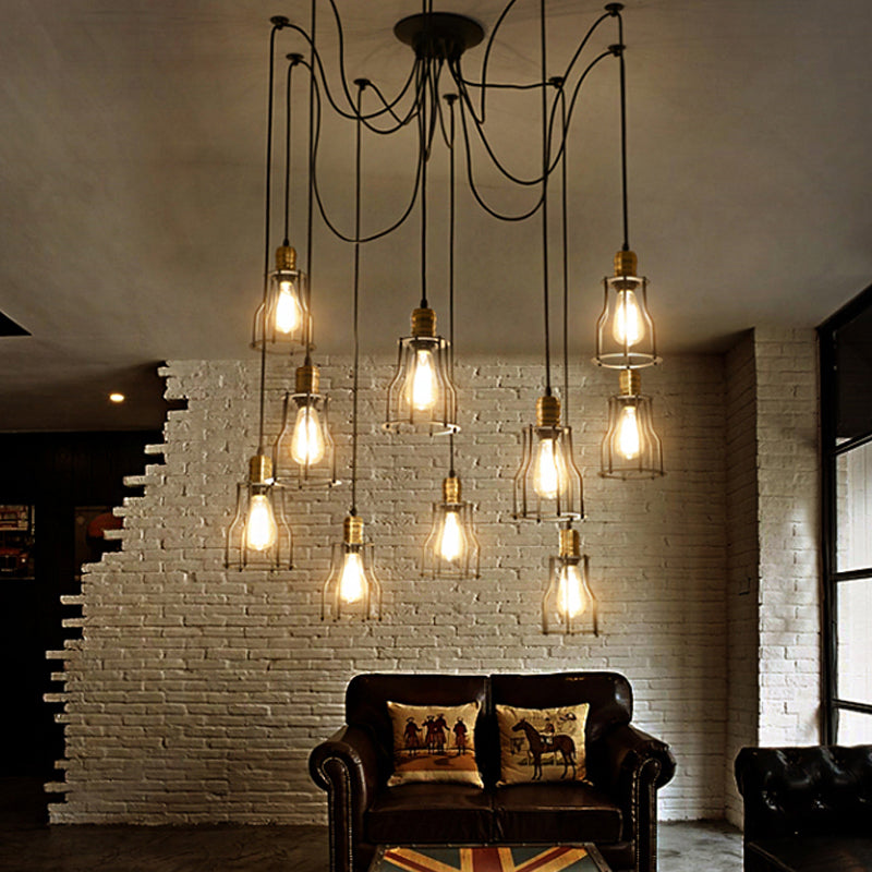 Stylish Vintage Metal Swag Pendant Lamp With Wire Guard - Black