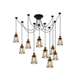 Vintage Metal Swag Pendant Lamp With Wire Guard - 6/10 Bulbs Stylish Black Ceiling Fixture For