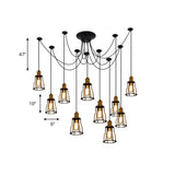 Vintage Metal Swag Pendant Lamp With Wire Guard - 6/10 Bulbs Stylish Black Ceiling Fixture For