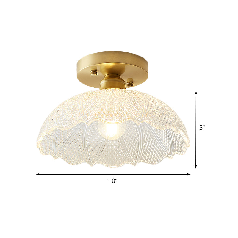 Industrial Semi Flush Ceiling Light With Clear Textured Glass Shade