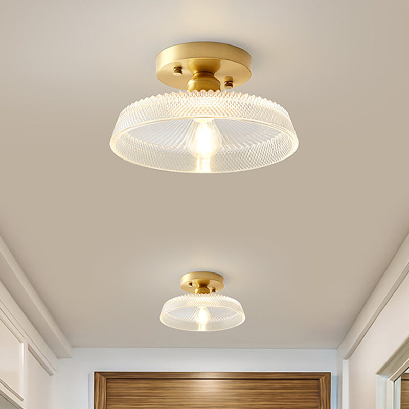 Industrial Semi Flush Ceiling Light With Clear Textured Glass Shade