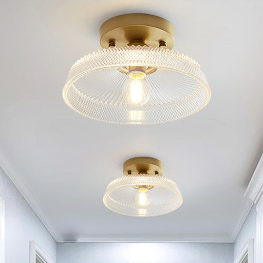 Industrial Semi Flush Ceiling Light With Clear Textured Glass Shade
