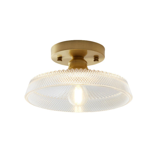 Industrial Semi Flush Ceiling Light With Clear Textured Glass Shade