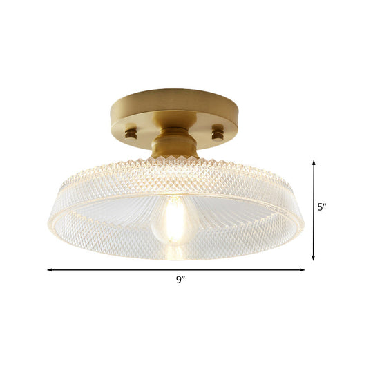Industrial Semi Flush Ceiling Light With Clear Textured Glass Shade