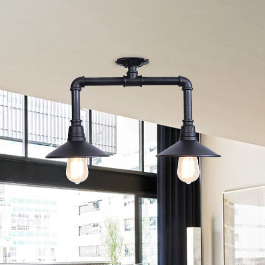 Industrial Matte Black Metallic Semi Flush Ceiling Light Fixture For Balcony - 2 - Light Saucer