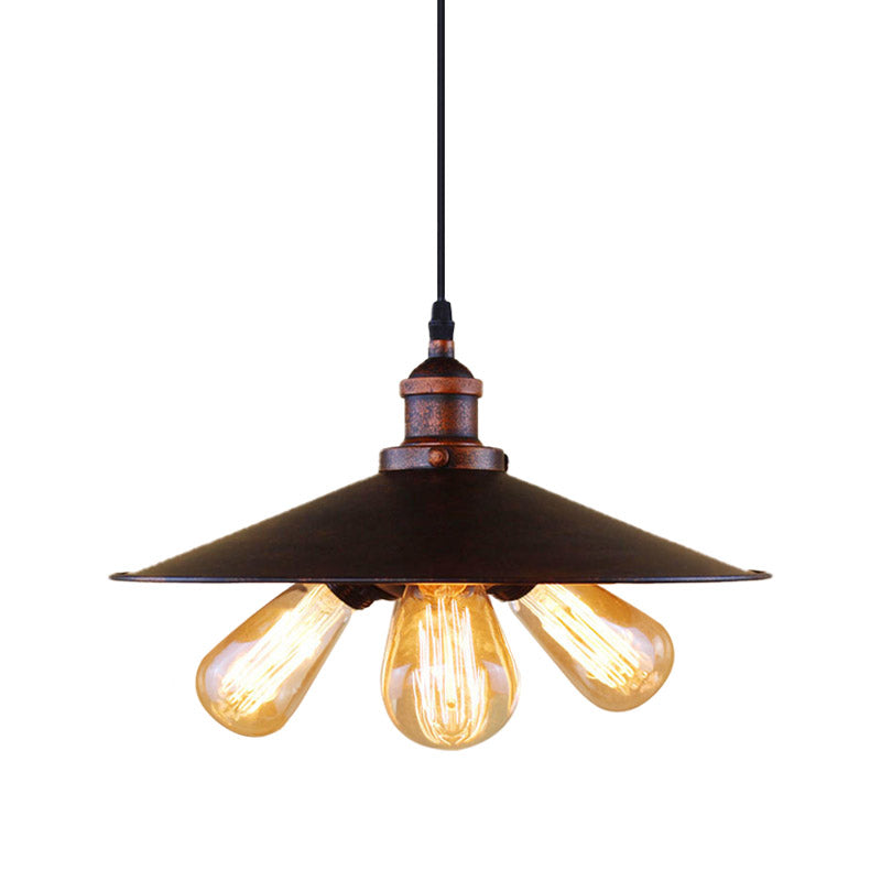 Antique-Style Rust Metal Chandelier Pendant - 3-Light Flat Shade Lighting For Restaurants