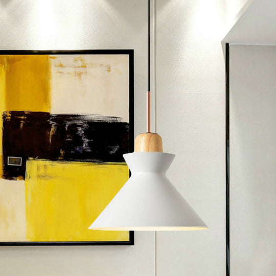 Stylish Nordic Conic Pendant Lamp - 1 Bulb Metal & Wood Lighting In Grey/White For Living Room
