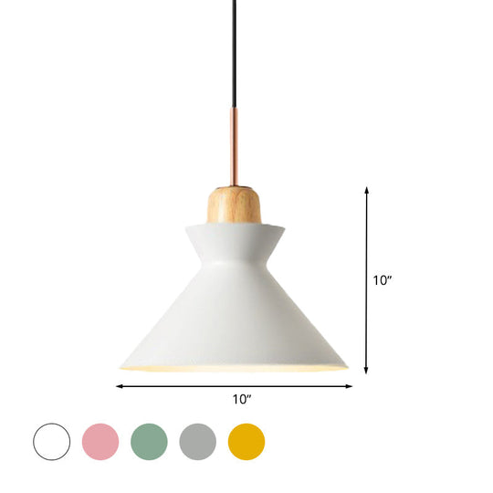 Nordic Conic Hanging Lamp: Stylish Metal And Wood Pendant Lighting (Grey/White) For Living Room
