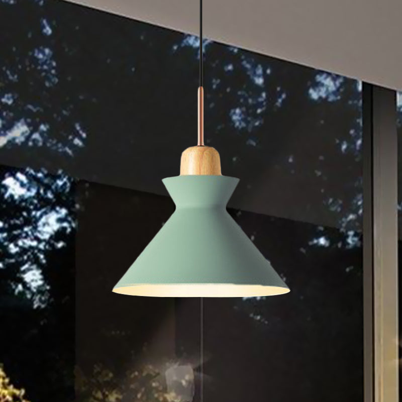 Stylish Nordic Conic Pendant Lamp - 1 Bulb Metal & Wood Lighting In Grey/White For Living Room