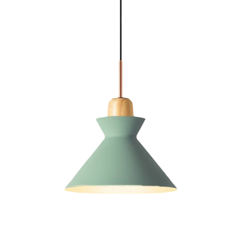 Stylish Nordic Conic Pendant Lamp - 1 Bulb Metal & Wood Lighting In Grey/White For Living Room