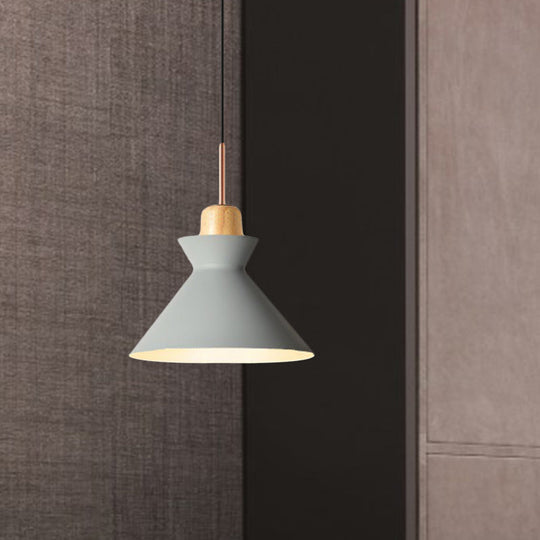 Stylish Nordic Conic Pendant Lamp - 1 Bulb Metal & Wood Lighting In Grey/White For Living Room