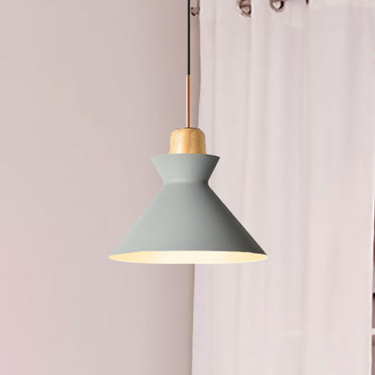 Nordic Conic Hanging Lamp: Stylish Metal And Wood Pendant Lighting (Grey/White) For Living Room Grey