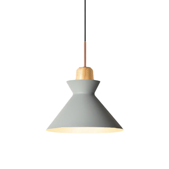 Stylish Nordic Conic Pendant Lamp - 1 Bulb Metal & Wood Lighting In Grey/White For Living Room