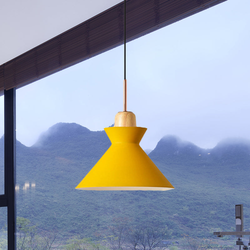 Stylish Nordic Conic Pendant Lamp - 1 Bulb Metal & Wood Lighting In Grey/White For Living Room