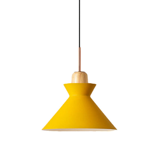 Stylish Nordic Conic Pendant Lamp - 1 Bulb Metal & Wood Lighting In Grey/White For Living Room