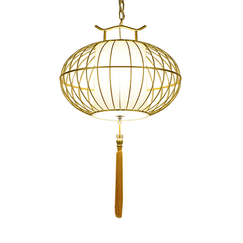 Chinese Style Hanging Pendant Light With Bamboo Shade - Black/Gold Lantern Ceiling Indoor Use