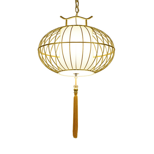 Chinese Style Hanging Pendant Light With Bamboo Shade - Black/Gold Lantern Ceiling Indoor Use