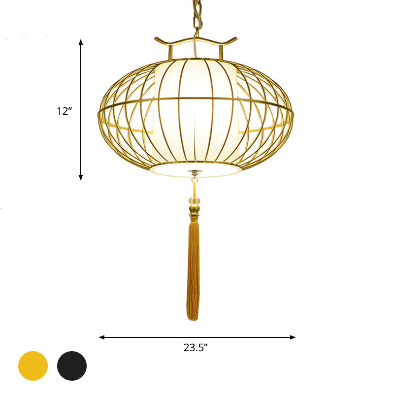 Chinese Style Hanging Pendant Light With Bamboo Shade - Black/Gold Lantern Ceiling Indoor Use