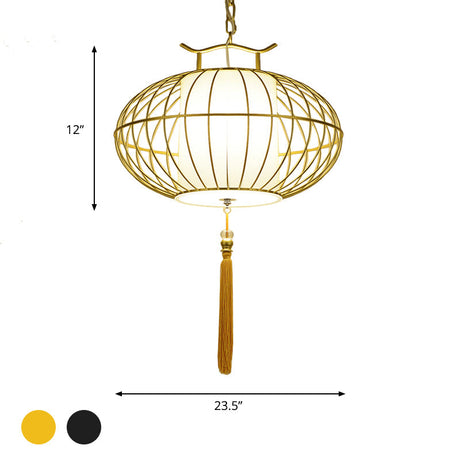 Chinese Style Hanging Pendant Light With Bamboo Shade - Black/Gold Lantern Ceiling For Indoor