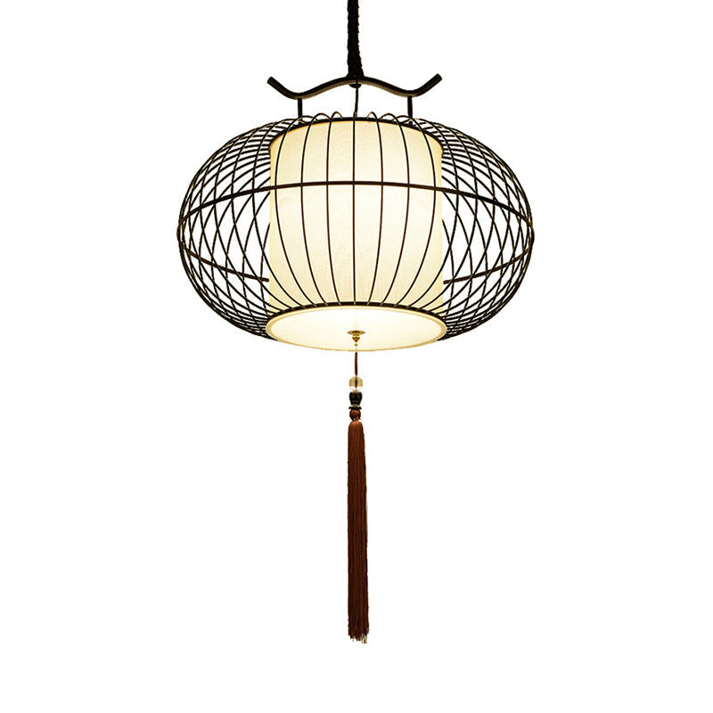 Chinese Style Hanging Pendant Light With Bamboo Shade - Black/Gold Lantern Ceiling Indoor Use