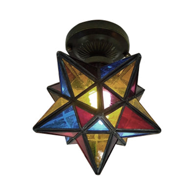Tiffany Colorful Glass Flush Mount Ceiling Light For Corridor - Star/Polygon Shaped