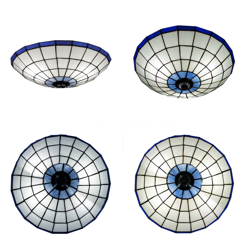 Stained Glass Round Ceiling Light Lodge Fixture - 12’/16’/19.5’ Flush Mount Orange/Blue