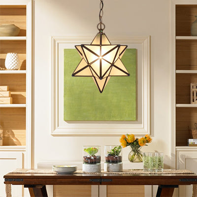 Tiffany Style Textured White/Clear Star Pendant Light - 8’/12’ Stainless Glass Dining Room